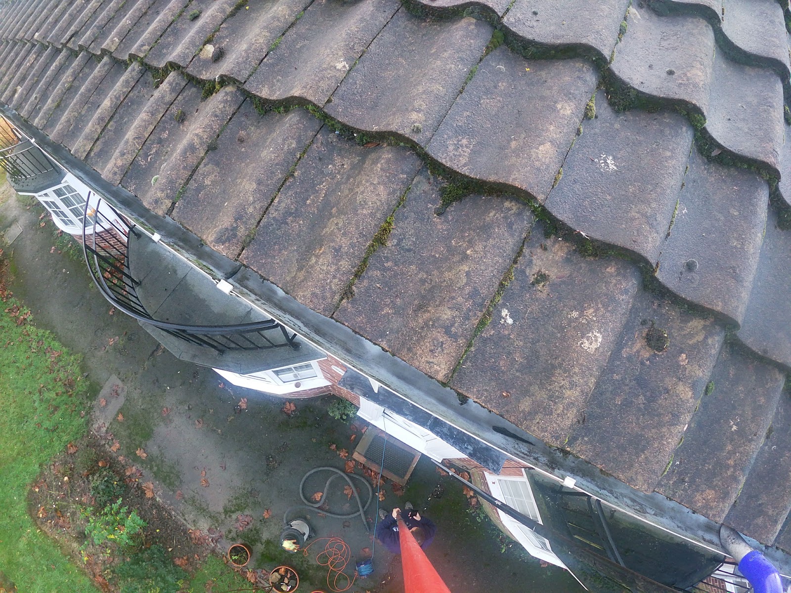 High-level gutter vacuum by H&C Cleaning and Maintenance in Hailsham