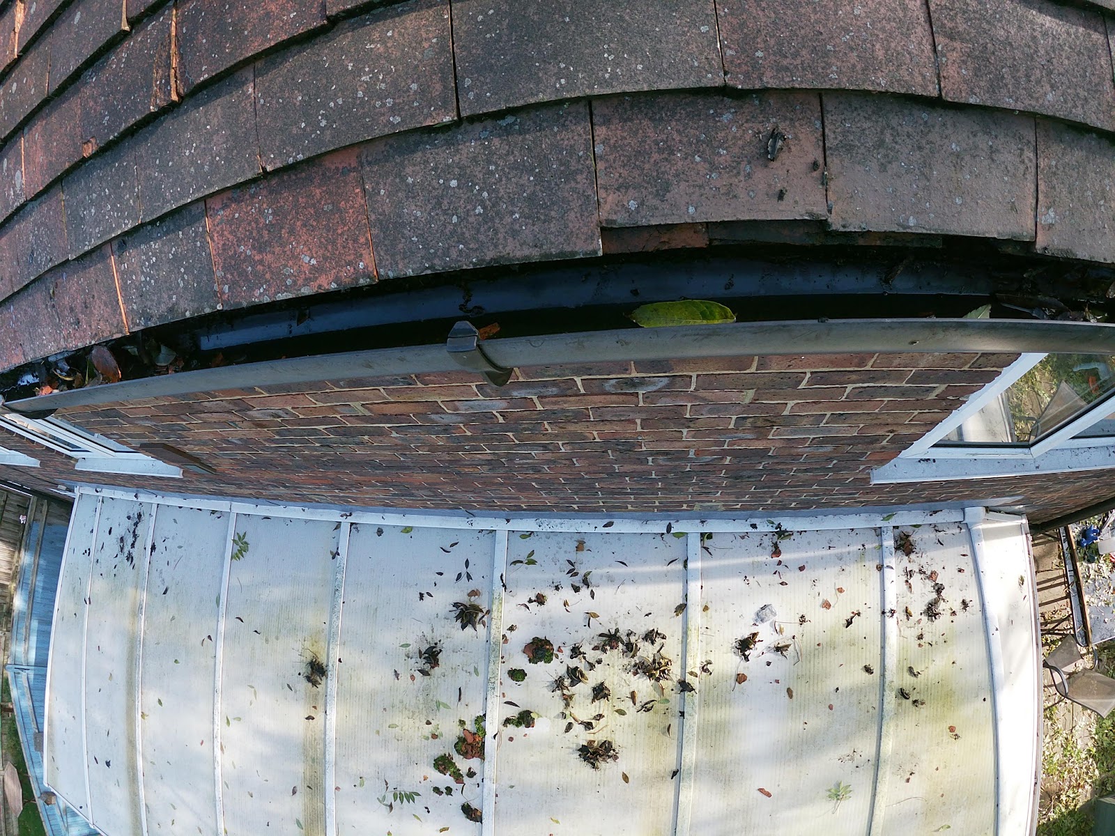 Debris cleared from guttering by H&C Cleaning and Maintenance in Hailsham